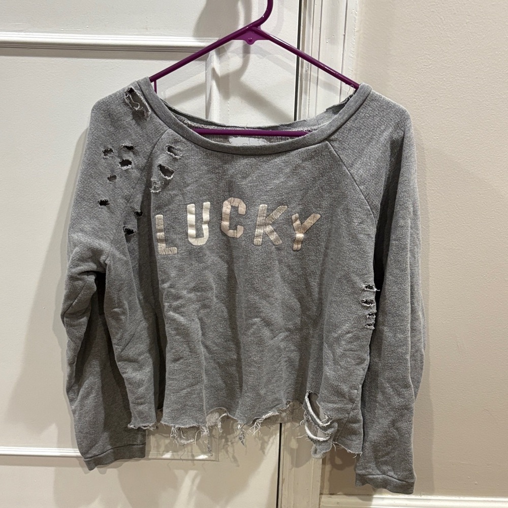 Lucky Brand Gray Distressed Sweatshirt
